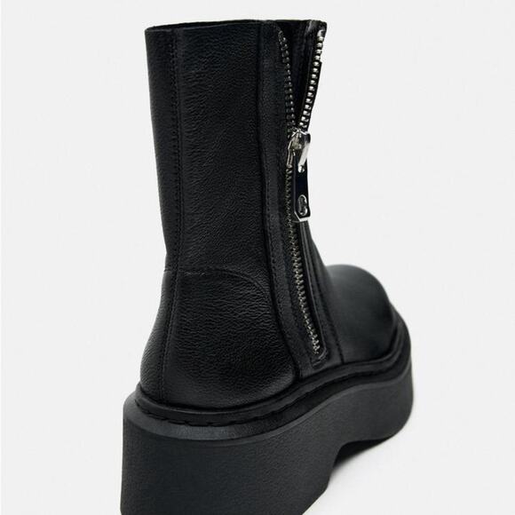 ZARA LOW HEELED LEATHER ANKLE BOOTS WITH ZIPPER - Picture 5 of 7